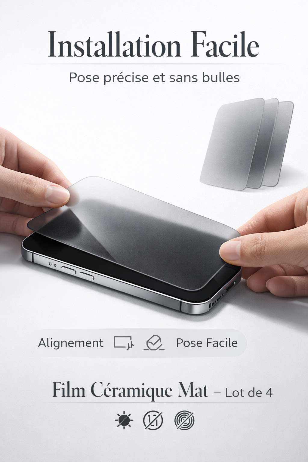 Film Céramique Anti-Espion — Lot de 4 | Anti-Traces · Mat · Tous iPhone